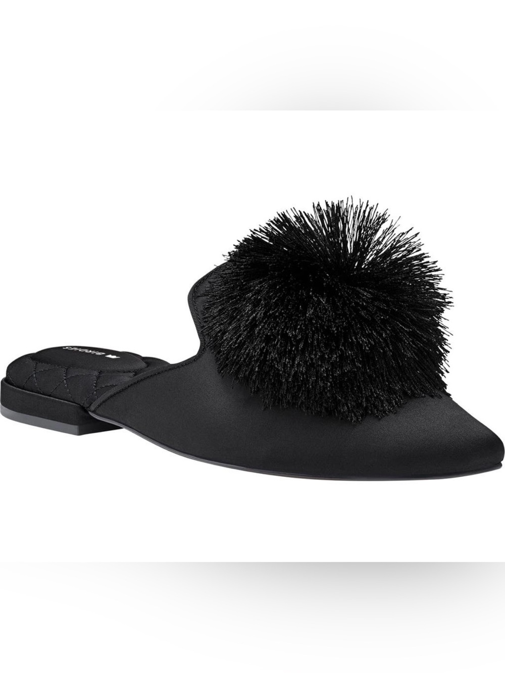 Birdies Dove Satin Mule with Pom-Pom in Black Size 10.5